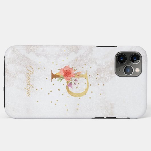 Bloemmonogram Naam Initiaal P Letter Personalisere Case-Mate iPhone Case (Achterkant (horizontaal))