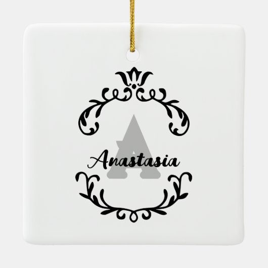  bloemmonogram & naam keramisch ornament (Achterkant)