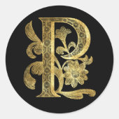 Bloemmonogram P Ronde Sticker (Voorkant)
