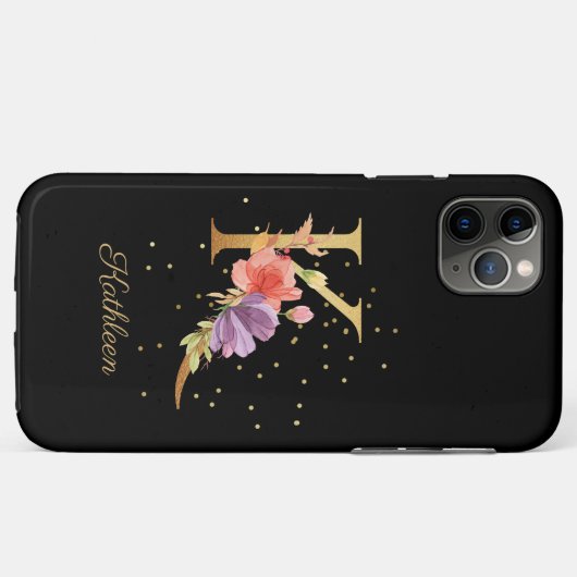 Bloemmonogram Personaliseer Naam Initiaal K Letter Case-Mate iPhone Case (Achterkant (horizontaal))