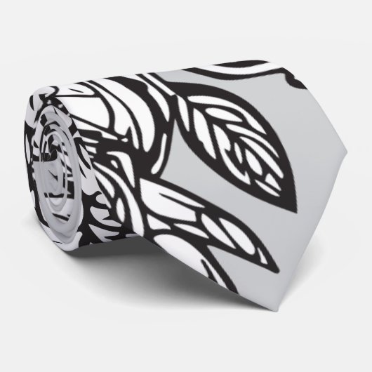 Bloemmonogram "R" Zwart-wit Tattoo Bloemen Stropdas (Opgerold)