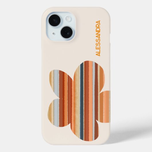 Bloemmonogram retro kleuren strepen sinaasappel cr Case-Mate iPhone case (Achterkant)