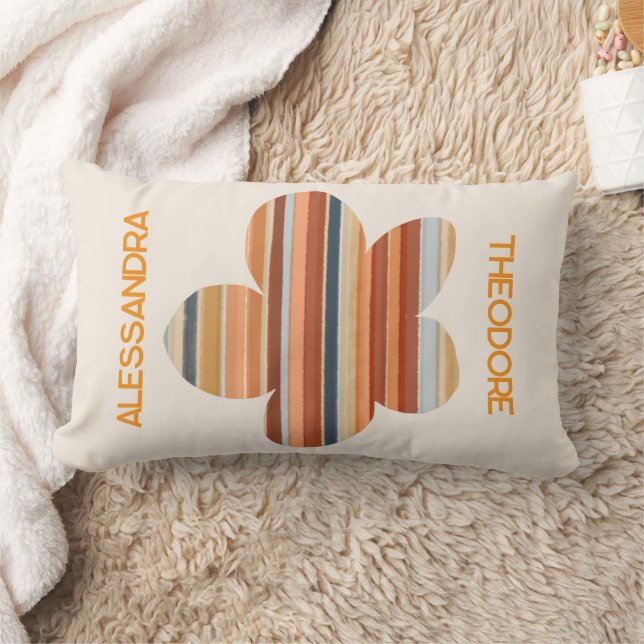 Bloemmonogram retro streep 70s boho sinaasappel kussen (Deken)