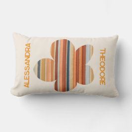 Bloemmonogram retro streep 70s boho sinaasappel kussen