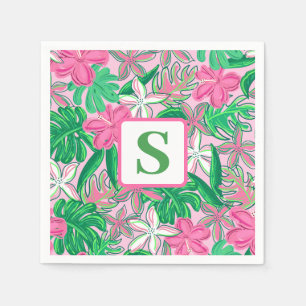 BloemMonogram roze witte preppy Servet