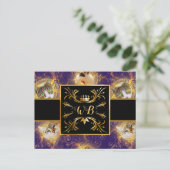 Bloemmonogram Schattigee Kat - Royal Paarse Briefkaart (Staand voorkant)