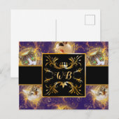 Bloemmonogram Schattigee Kat - Royal Paarse Briefkaart (Voorkant / Achterkant)