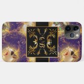 Bloemmonogram Schattigee Kat - Royal Paarse Case-Mate iPhone Case (Achterkant (horizontaal))