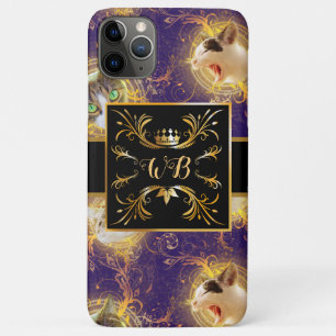  Bloemmonogram Schattigee Kat - Royal Paarse Case-Mate iPhone Case