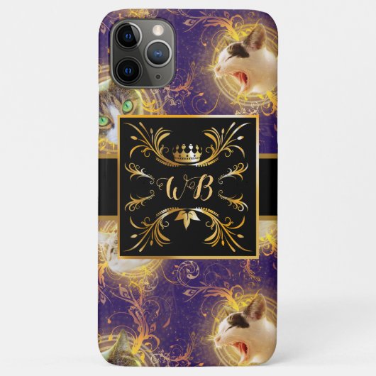 Bloemmonogram Schattigee Kat - Royal Paarse Case-Mate iPhone Case (Achterkant)