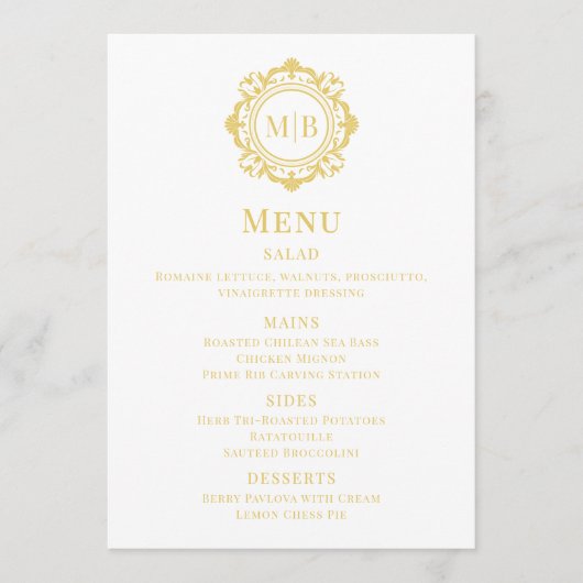 Bloemmonogram Wedding Menu Goud (Voorkant)