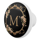  Bloemmonogram Zwarte Keramische Knop (Rechts)