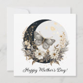 Bloemmot en maan Happy Moederdag Feestdagenkaart (Voorkant)