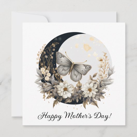 Bloemmot en maan Happy Moederdag Feestdagenkaart (Voorkant)