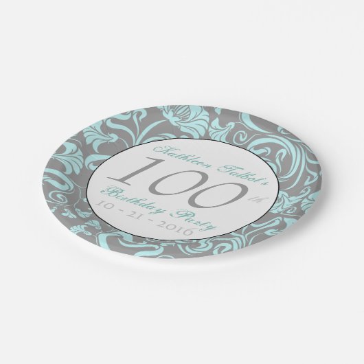  bloemmotief 100e verjaardagspapier Bord (Gekanteld)
