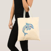 Bloemmotief aardewerk kunst dolfijn tote bag (Voorkant (product))