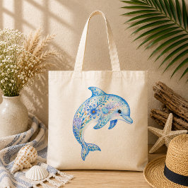 Bloemmotief aardewerk kunst dolfijn tote bag