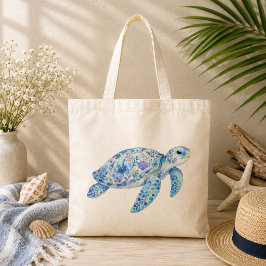Bloemmotief Aardewerk Kunst Zee Schildpad Tote Bag