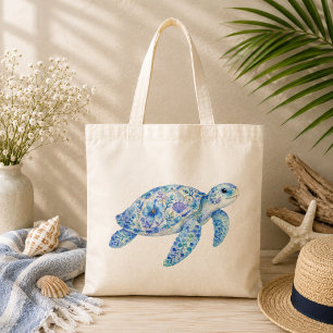 Bloemmotief Aardewerk Kunst Zee Schildpad  Tote Bag