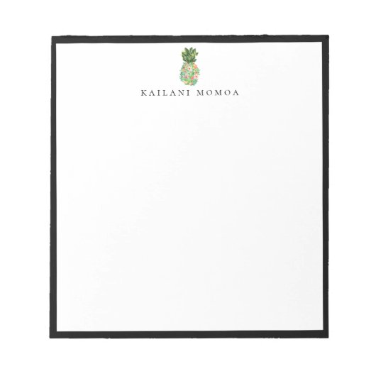 Bloemmotief Ananas Zwart Frame Notitieblok (Voorkant)