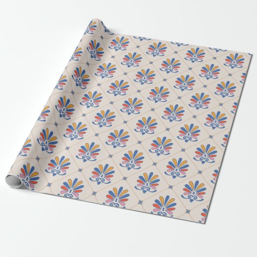Bloemmotief / Azulejo-tegelraster inpakpapier (Uitgerold)