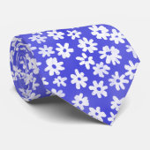 Bloemmotief - Blauw en Wit Stropdas (Opgerold)