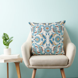  bloemmotief - Blauw & Goud Elegant Stof Kussen