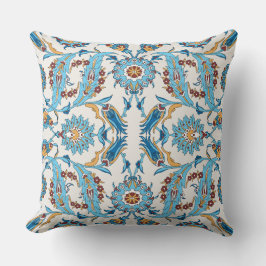 bloemmotief - Blauw & Goud Elegant Stof Kussen