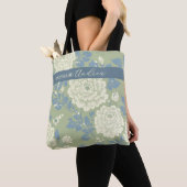 Bloemmotief Blauw Groen Blokdruk met Blauwe Streep Tote Bag (Dichtbij)