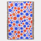 Bloemmotief - Blauw met Rood, Geel en Wit Deken (Voorkant Verticaal)