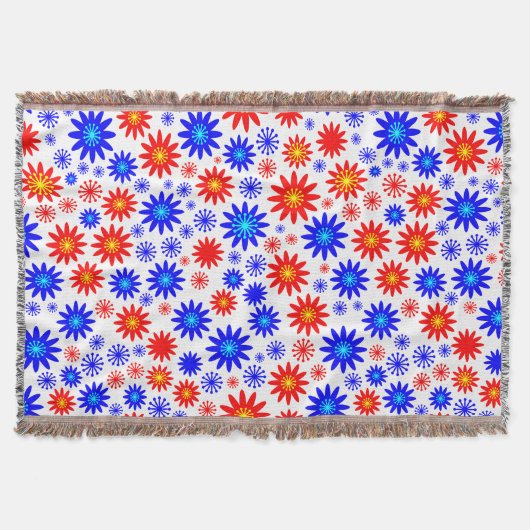 Bloemmotief - Blauw met Rood, Geel en Wit Deken (Voorkant)