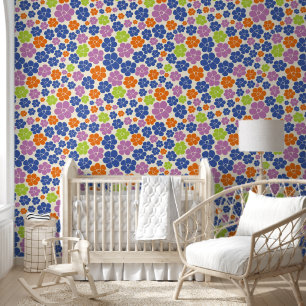 Bloemmotief - Blauw, Oranje, Paars, Groen Behang