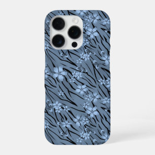 Bloemmotief, blauw, tijgerpatroon iPhone 16 pro hoesje