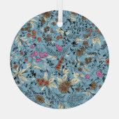  bloemmotief, blauwe achtergrond. glas ornament (Achterkant)