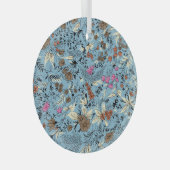  bloemmotief, blauwe achtergrond. glas ornament (Voorkant Rechts)