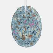 bloemmotief, blauwe achtergrond. glas ornament (Voorkant links)