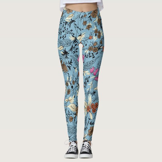 bloemmotief, blauwe achtergrond. leggings (Voorkant)