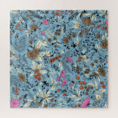bloemmotief, blauwe achtergrond. legpuzzel (Horizontaal)