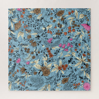 bloemmotief, blauwe achtergrond. legpuzzel