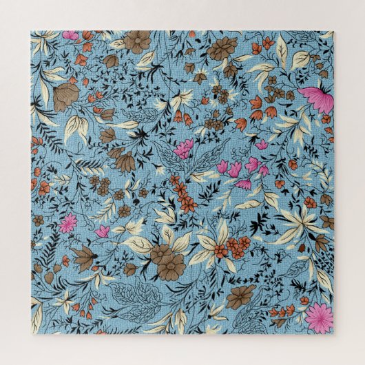bloemmotief, blauwe achtergrond. legpuzzel (Verticaal)