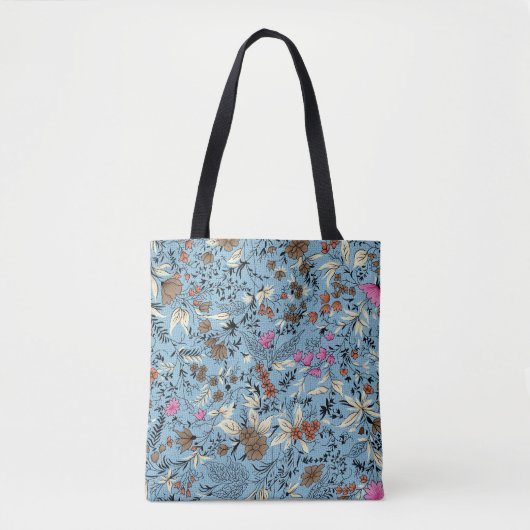  bloemmotief, blauwe achtergrond. tote bag (Voorkant)