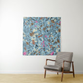 bloemmotief, blauwe achtergrond. wandkleed (In Situ (horizontaal))