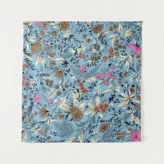 bloemmotief, blauwe achtergrond. wandkleed (Voorkant)