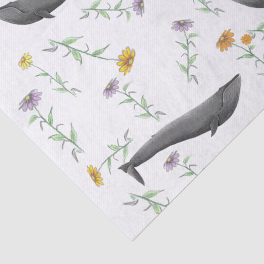 Bloemmotief Blauwe Walvis Lente Illustratie Patroo Tissuepapier (Detail)