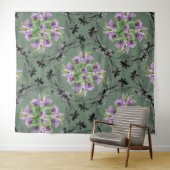 Bloemmotief Bloemen Bladgroen Paarse Wandkleed (In Situ (horizontaal))