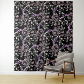Bloemmotief Bloemen Paarse zwarte achtergrond Wandkleed (In situ)