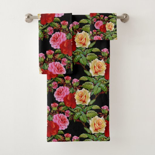 Bloemmotief Bloemen Rozen Rood Roze Geel Groen Bad Handdoek (Insitu)