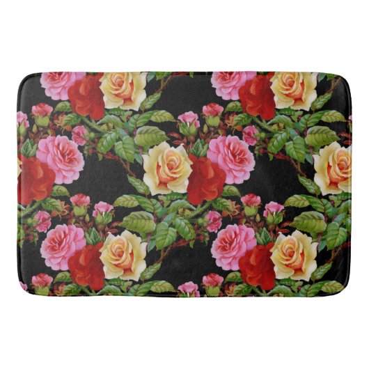 Bloemmotief Bloemen Rozen Rood Roze Geel Groen Badmat (Voorkant)