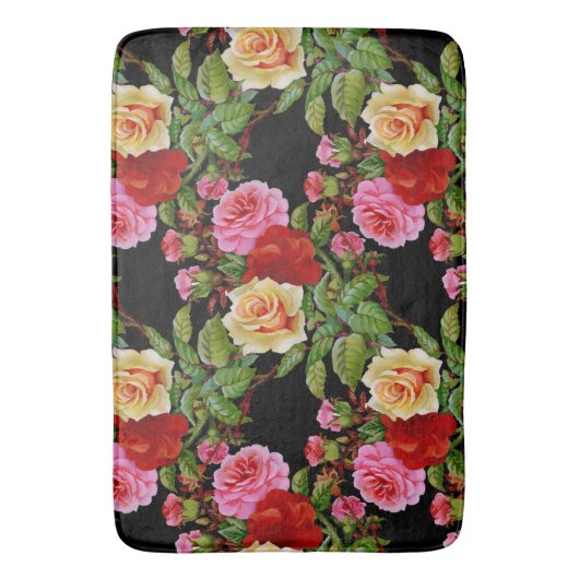 Bloemmotief Bloemen Rozen Rood Roze Geel Groen Badmat (Voorkant Verticaal)