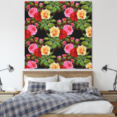 Bloemmotief Bloemen Rozen Rood Roze Geel Groen Canvas Afdruk (Insitu (Slaapkamer))